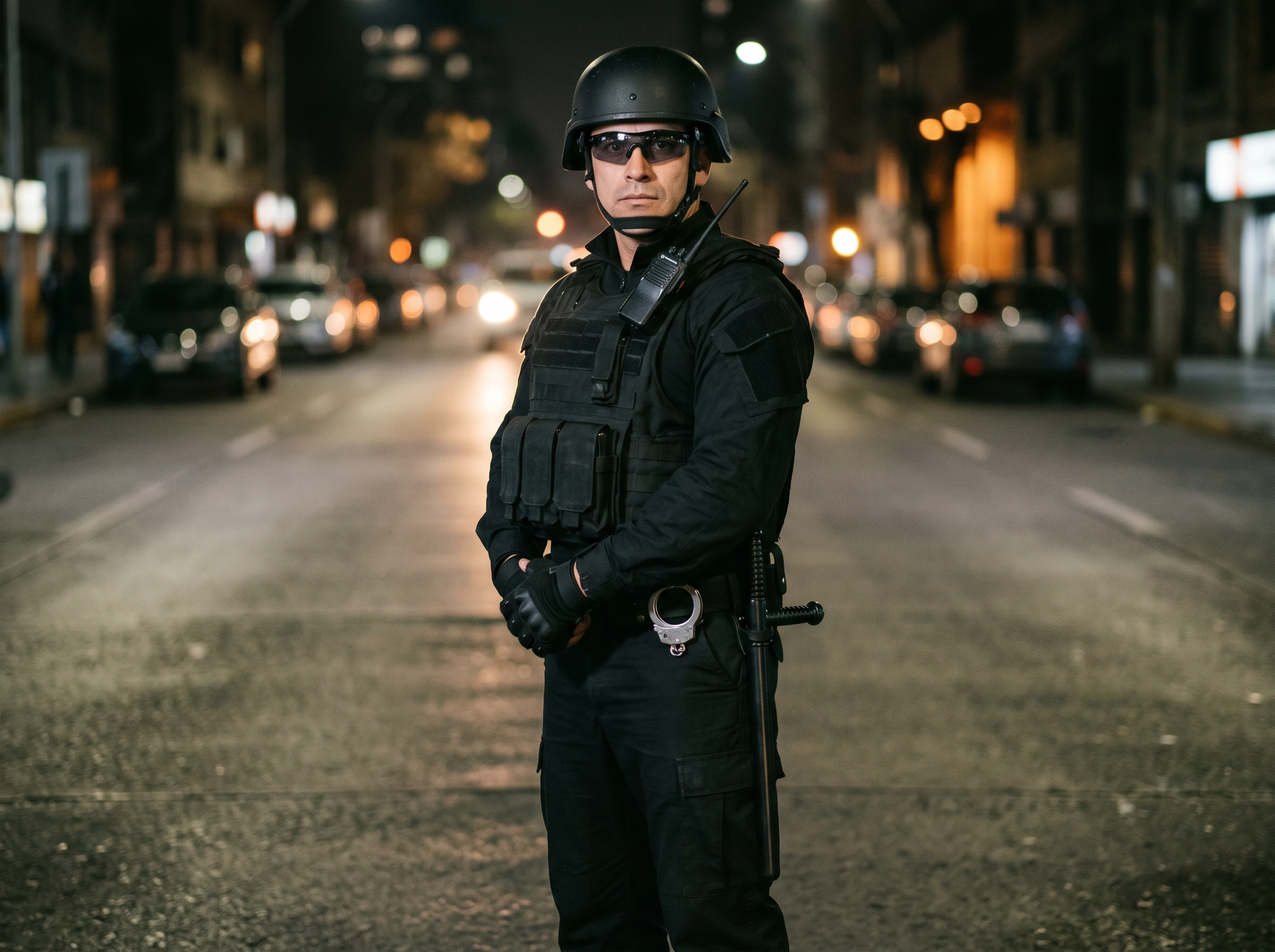 Guardia táctico Allied Security equipado para operaciones especiales